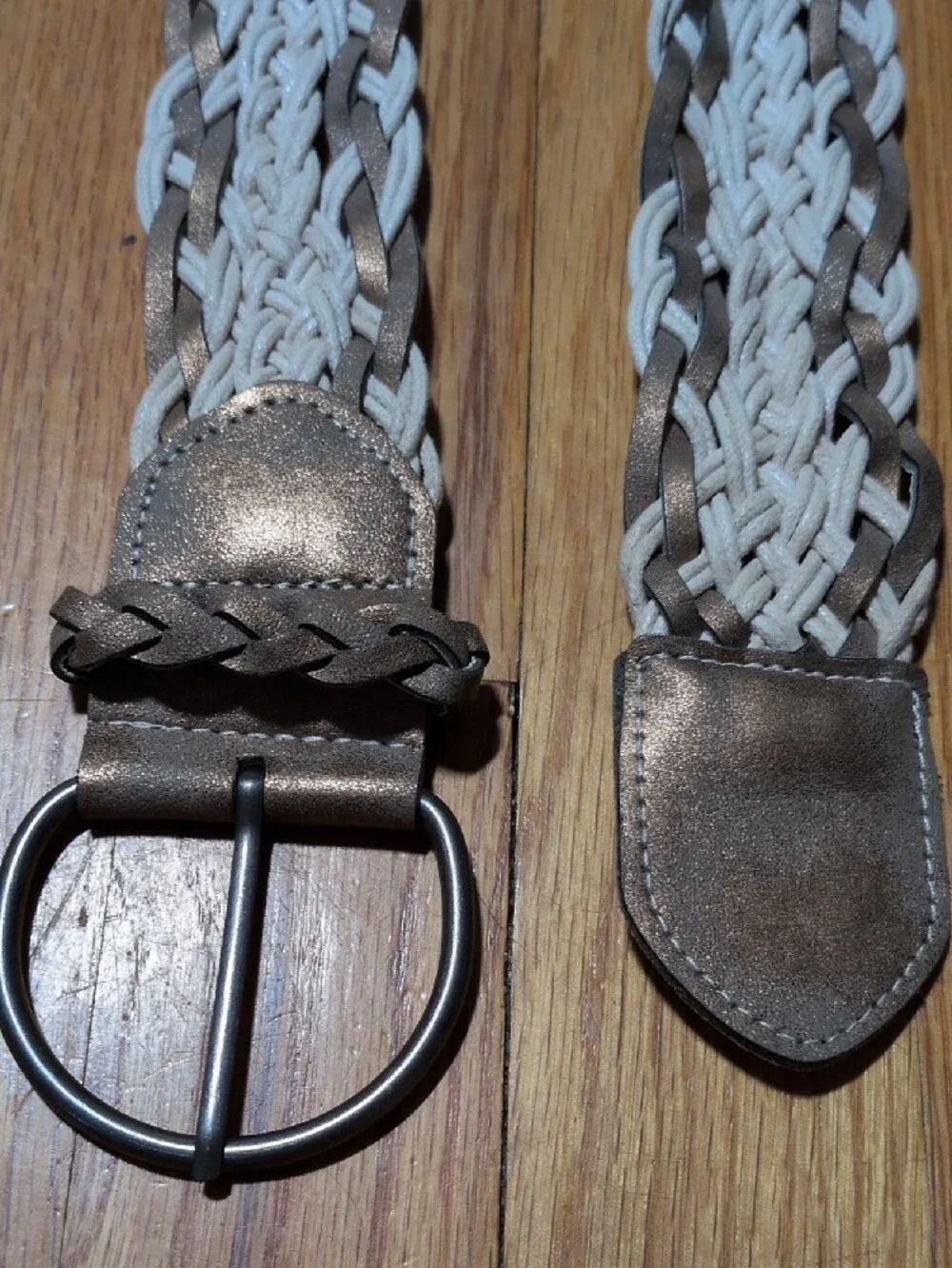 Braided women's Two-Tone pleather Belt in Taupe and Cream